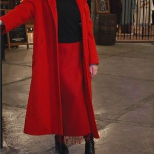 Vintage Red Wool Blend Maxi Skirt with tassel hem